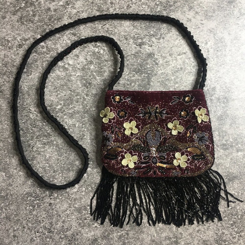 Zara Accessories Velvet Beaded Textured Cross Body